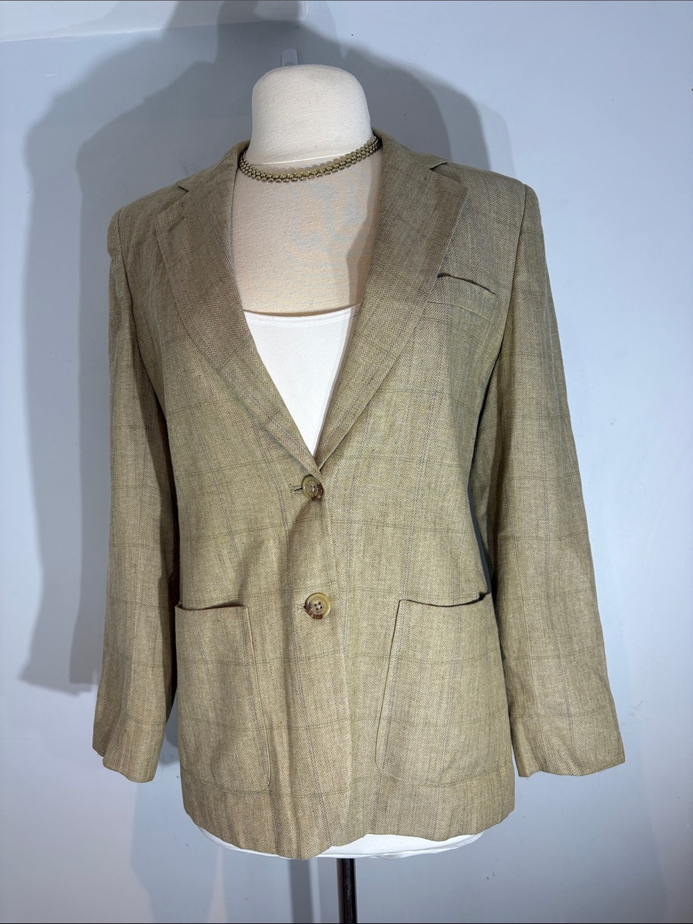 Lauren Ralph Lauren Herringbone Linen Rayon Blazer Tailored Jacket Tan Size 8 - Picture 2 of 16